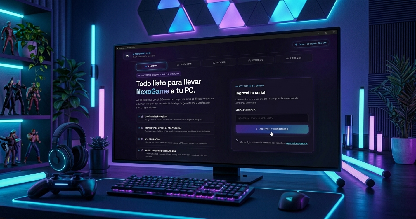NexoDownloader preparando una entrega de NexoGame en una PC